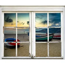 Queence Wandsticker QUEENCE "Boote am Strand", bunt, B:40cm H:60cm T:0,1cm, Wandtattoos, Wandsticker, Wandbild, selbstklebend, 3D, Fenster