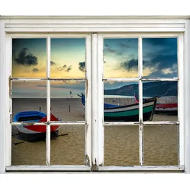 Queence Wandsticker QUEENCE "Boote am Strand", bunt, B:40cm H:60cm T:0,1cm, Wandtattoos, Wandsticker, Wandbild, selbstklebend, 3D, Fenster