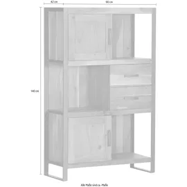 GUTMANN FACTORY Regal GUTMANN FACTORY "Alvara", grau (natur, anthrazit), B:90cm H:140cm T:42cm, Massivholz, Metall, Regale, Massivholz, Rattangeflecht in der Front