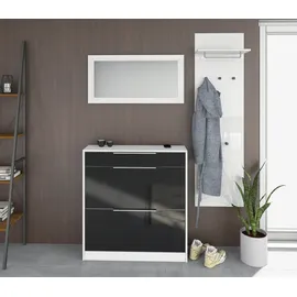 borchardt Möbel Garderoben-Set Oliva, Schuhschrank, Spiegel, Garderobenpaneel, (3-St) schwarz
