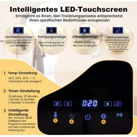 Costway Mini Wäschetrockner 800W, 5kg, Ablufttrockner bis zu 69°C, LED Touch-Screen, 4 Temperaturen & 6 Timer mit Desinfektion, Überhitzungsschutz - Weiß