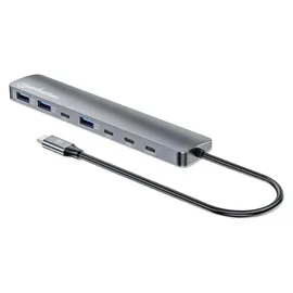 Manhattan 181167 USB-Hub 4+3 Port USB-C®, USB-A USB 3.2 Gen2 10 GBit/s mit USB-C® Stecker, mit Aluminiumgehäuse Space Grau 7-Port