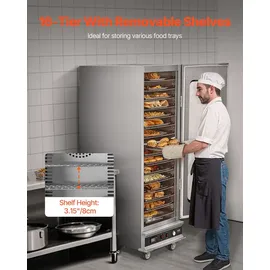 Vevor Hot Box Speisenwärmer Imbisswärmer mit 16 Ebenen & Wasserschale & Glas-Einzeltür & verstellbaren Ablagen, Speisewärmerschrank aus Edelstahl, ideal zur Aufbewahrung von Pizza Hühnchen