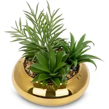 luxuskollektion Kunstpflanze Sukkulente Keramiktopf 18cm Fensterbank Gold