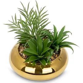 luxuskollektion Kunstpflanze Sukkulente Keramiktopf 18cm Fensterbank Gold