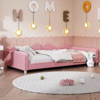 Merax Polsterbett Kinderbett 90x200 cm aus weichem Teddystoff – Schlafsofa mit Rückenlehne und Armlehnen in Rosa, das ideale Bett für Kinder und Gäste (ohne Matratze)