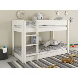 Kinderbett »ROBIN,Bodenbett,Etagenbett,Leiter/Einstieg seitenverkehrt montierbar«, Montessori Stil, zertifiziertes Massivholz, weiß, , 40675544-0
