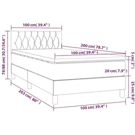 vidaXL Boxspringbett mit Matratze & LED Dunkelgrau 100x200 cm Stoff