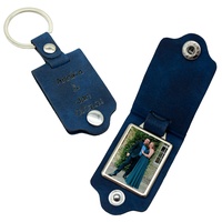 Foto PU Leder Schlüsselanhänger klappbar personalisiert individuell mit Wunschfoto Geschenkidee Blau