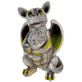 Kremers Schatzkiste Gartenfigur Süsser Drache mit Blumenstrauss 25cm Dekoration Deko für den Garten Drachenfigur Vaklentinstag Geschenk