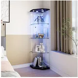 Simurq Glasvitrine Eckvitrine 162cm LED Sammlervitrine,4 Lagen Eck-Glasvitrine Stehend (Packung, Sammlervitrine Schauvitrine mit 1 türen und Schloss, Gehärtetes Glas) LED-Streifenbeleuchtung; Mit Schloss;Fünfeckiges Design;Einzeltür schwarz