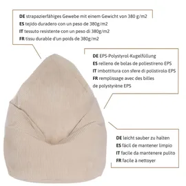 DreamRoots Sitzsack, Beige, Textil, 70x105x70 cm, Oeko-Tex® Standard 100, Wohnzimmer, Hocker, Sitzsäcke, XXL Sitzsäcke