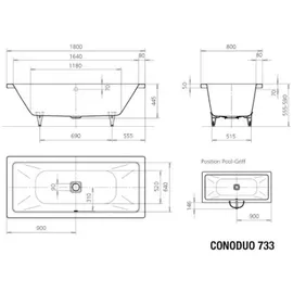 Kaldewei Conoduo 733 Rechteckbadewanne 80 x 180 cm (235100010001)