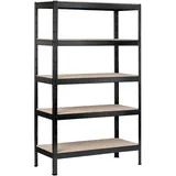 SCHULTE Regalwelt Schwerlastregal mit 5 Holzböden, 180x90x40 cm (HxBxT), Traglast pro Ebene ca. 90 Kg, schwarz-Struktur, Lagerregal, Kellerregal, Stecksystem-Schwerlastregal S
