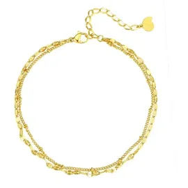 Hey Happiness Vergold. Panzer und Satellite Zweireihige Fußkette Edeletstahl Gold (L)20-21cm | Gr.: onesize