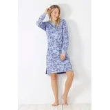 Hajo Nachthemd Damen Nachthemd mit Bündchen Frottee blau 48/50