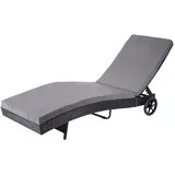 Mendler Sonnenliege HWC-D80, Gartenliege Relaxliege Liege, Poly-Rattan anthrazit, Kissen dunkelgrau
