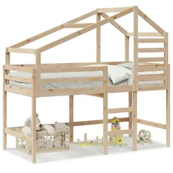 vidaXL Hochbett mit Leiter und Dach 90x200 cm Massivholz Kiefer