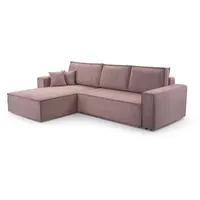 FurniShop24 Ecksofa mit Schlaffunktion und Bettkasten - Eckcouch L-förmige zum Wohnzimmer, Klappsofa - Schlafcouch Minimalistisches Design, Schlafsofa Mango L: Rosa, Ecksofa Links