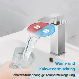 CECIPA Wasserhahn Bad, Wasserfall Wasserhahn Bad Edelstahl Waschtischarmatur Wasserfall mit Auslauf Höhe 84MM Waschbecken Armatur Chrom Einhebelmischer Warm und Kalt wasser Mischbatterien Bad