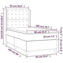 vidaXL Boxspringbett 90 x 200 cm Dunkelgrau