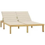 vidaXL Doppel-Sonnenliege mit Creme Auflagen Kiefer Imprägniert - 2 Jahre Gewährleistung - mind. 14 Tage Rückgaberecht - Beige - 70x200