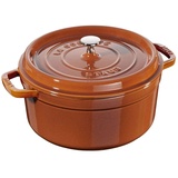 STAUB Gusseisen Bräter/Cocotte, Rund 22 cm, 2,6 L, Aromaregen Funktion für optimale Befeuchtung, Für alle Herdarten inkl. Induktion & Backofen, Zimt