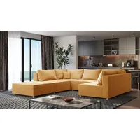 Fun Möbel Wohnlandschaft Sofa ANDRO Schlaffunktion und Hocker Stoff Fresh Gelb