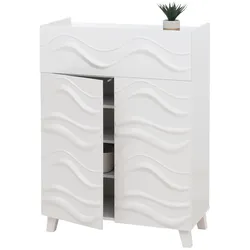 Kommode MCW-N86, Schrank Sideboard Anrichte, 3D-Wellen-Design Push-to-open Türen 107x76x36cm ~ weiß