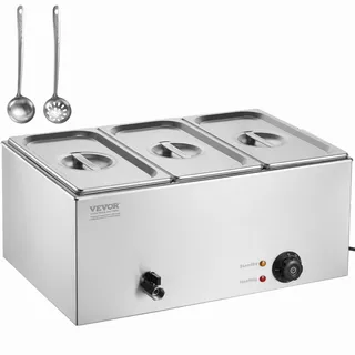 Vevor kommerzieller Speisenwärmer Speisebehälter 3 x 5.3L Edelstahl Buffetwärmer, elektrische Warmhalteplatte, 1200 W Buffetbehälter Buffet-Wasserbad, Buffet-Bain-Marie, 30–85 °C Temperaturregelung