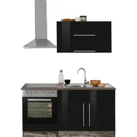 kochstation Küchenzeile KS-Samos 160 cm schwarz hochglanz