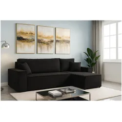 M-Punkt Wohnlandschaft Ecksofa COMO Cord mit Bett Sofa Schlafsofa Ottomane rechts links universell - Schwarz