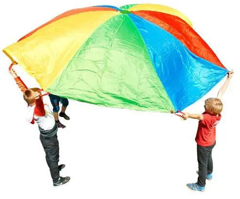 Gonge Fallschirm Motorikspielzeug 3,5 m Ø, bunt, Polyester - 8 Griffe, feuerhemmend, für 4 Kinder ab 3 Jahren