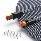 SNOWKIDS Cat 8 LAN Kabel 10meter, 40Gbps Netzwerkkabel Hochgeschwindigkeits 2000MHz S/FTP Ethernet Kabel Gigabit RJ45 Nylon geflochtener Vergoldeter Patchkabel für PS5 Router Modem TV Switch Laptop