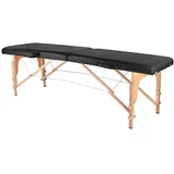 Activeshop Massageliege Klappbar Massagetisch Kosmetikliege Behandlungsliege Massage table Komfort Wood mit 2 Zonen höhenverstellbaren Holz-Füßen und Premium-PU-Leder mit Tragetasche Schwarz