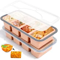Niuny Gefrierbehälter Suppen Einfrieren Behälter Große Eiswürfelform 2Stk Silikon Eiswürfelform Mit Deckel Gefrierdosen 1000ml Eiswürfelbehälter Silikon Gefrierform für Suppe Brühe Sauce Eiswürfel