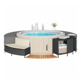 vidaXL Whirlpool-Umrandung Schwarz Poly-Rattan und Massivholz Akazie