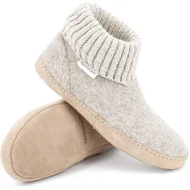 Gottstein Hüttenschuh Dakota aus Mulesing-freier Schaf-Schurwolle – Handgefertigte Hausschuhe aus Wollfilz für Damen & Herren Größe EU 36-47 – Mit hohem Strickbund & gepolsterter Ledersohle Beige, 42 - 42 EU