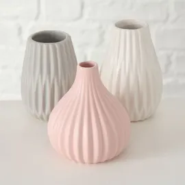 Boltze 3er Set Blumen Vase Wilma H14 cm Ø 8cm Steingut grau/rosa/weiß 3er-Set
