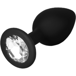 Silikon-Analdildo mit Kristall, S, 7 cm, schwarz | transparent