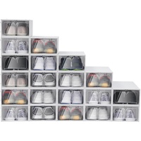 SICHENSH 20er Pack Schuhboxen Stapelbar Transparent, Stapelbarer Transparente Kunststoff-Schuhkarton mit dem Schnappverschlusssystem Faltbare Aufbewahrungsbehälter, 47 x 37 x 12cm