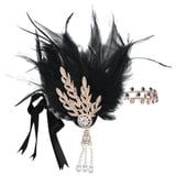 Duriya Damen 1920s Stirnband Blatt-Medaillon Kristall Feder Art Deco Gatsby Kostüm Accessoires 20er Jahre Accessoires Flapper Feder Haarband Charleston für Karneval Fasching Kostüm Schwarz