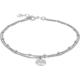 VIVANCE Fußkette VIVANCE "925/- Sterling Silber rhodiniert Lebensbaum", weiß, Fußketten, Damen, 23+2cm, Silber 925 (Sterlingsilber), glänzend