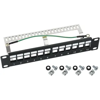 HMF 63346-02 STP Keystone-Patchpanel für Serverschrank 12 Ports RJ45 10 Zoll, Schwarz