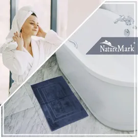 NatureMark 2er Pack Badvorleger | Premium Qualität | 100% Baumwolle | 50 x 80 cm | Duschvorleger Duschmatte Doppelpack | Farbe: Navy blau