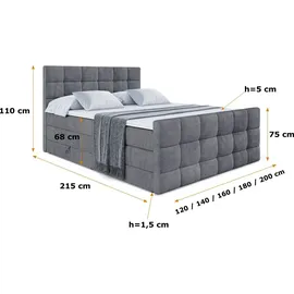 altdecor Boxspringbett APO-Z KING - 160 x 200 - H3/H4 - Dunkelgrau