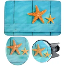 Sanilo Badaccessoire-Set 3-teilig Sea Star, WC-Sitz mit Absenkautomatik, Badteppich 70 x 110 cm, Waschbeckenstöpsel, 3 tlg., hochwertig & modern, universell, leichte Montage orange