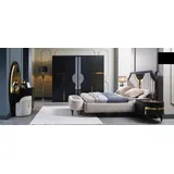 Xlmoebel Komplettschlafzimmer Elegantes Schlafzimmermöbel-Set aus Holz mit natürlichem Furnier, (7-tlg., Kommode, Kleiderschrank, Hocker, 2х Nachttische, Bett), Hergestellt in Europa schwarz