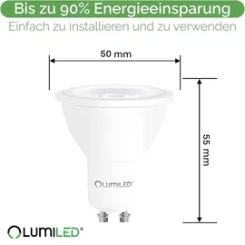 Lumiled GU10 LED 6W 580 lm Leuchtmittel 3000K warmweiß Strahler Spot, ersetzt 50W Halogenlampen 36° Reflektorlampen Reflektor 10 Stück Lampen
