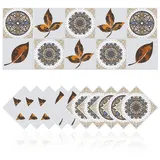 Cendray Retro Fliesenaufkleber für Badezimmer Küche DIY Öldichtes Wasserdichtes PVC Selbstklebende Dekoration Marokko Stil Braune Ahornblätter Fliesenaufkleber (20,10x10cm)